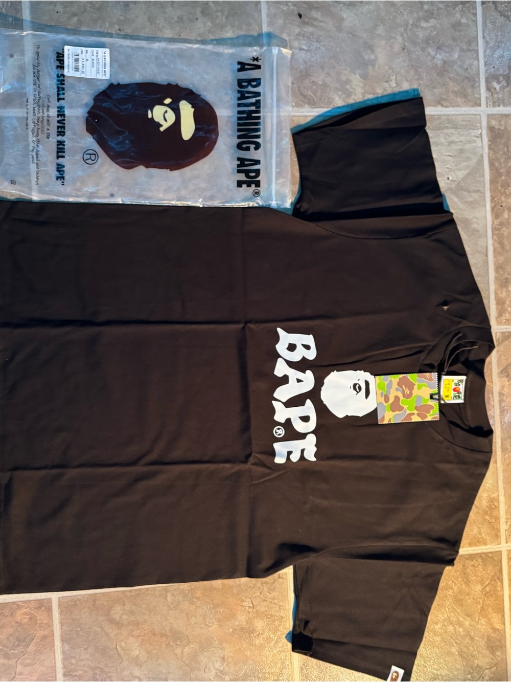 Bape Black Tee with White Ape Logo